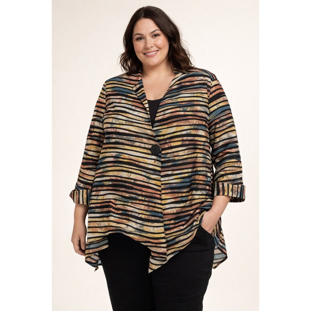 IC by Connie K Multi Color Striped Textured Open‎ Front Jacket 1X Lightweight